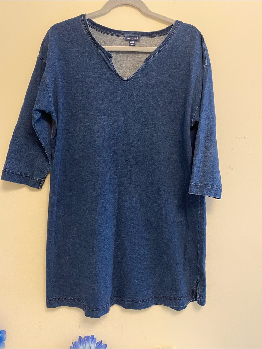 Purejill Dress  Indigo color V-Neck Sz L.